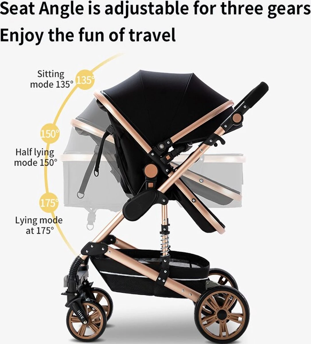 Luxe Kinderwagen 3 In 1 - Wandelwagen - Kinderwagen 3-in-1 Incl Autostoel - Kinderwagen Maxi Cosi – Buggy 3 In 1 - Newborn - Zwart - Afbeelding 4