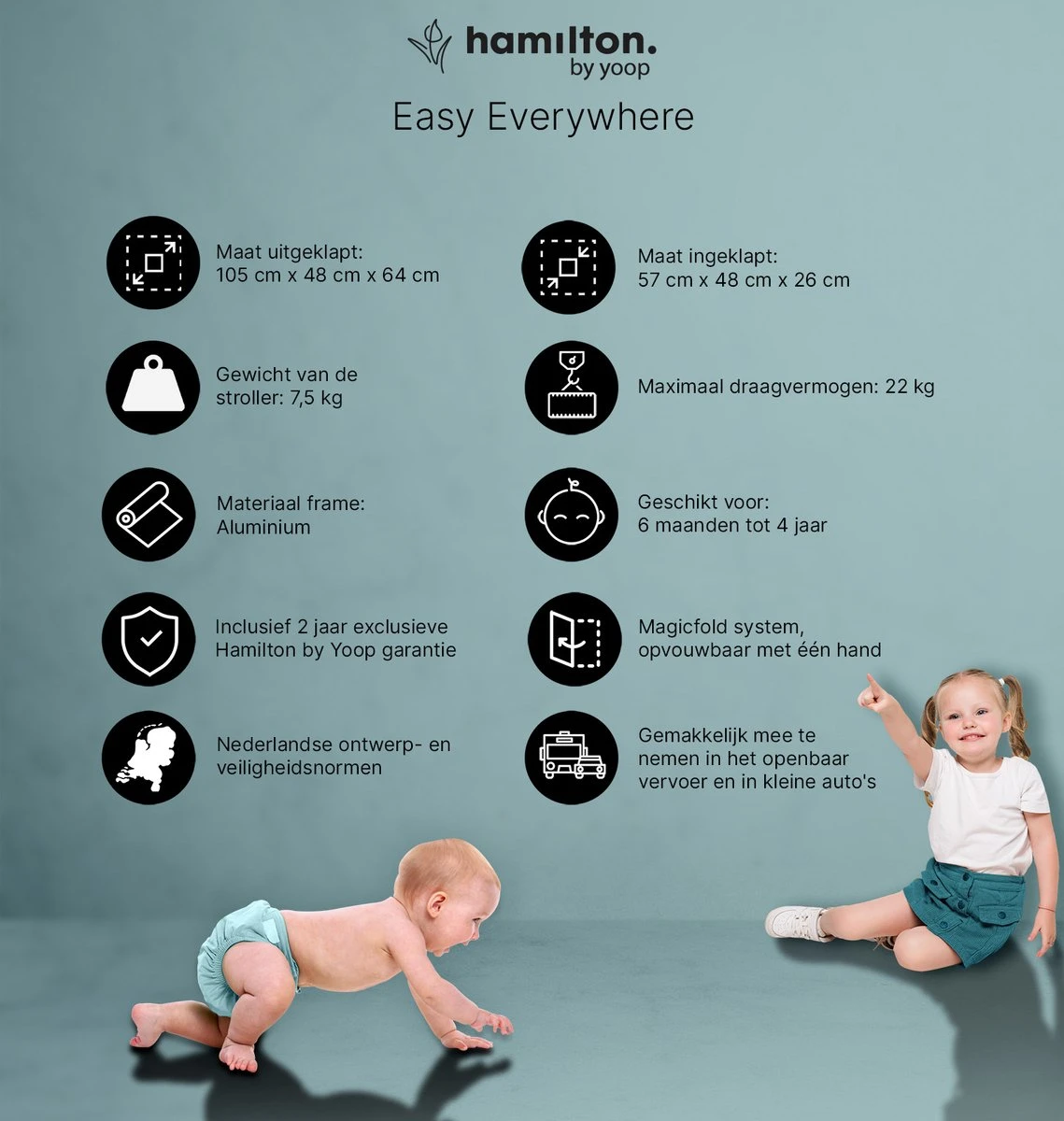 Hamilton By Yoop X1 Plus Buggy – Nieuw, Hoger, Uitgebreider 2023 Model – Premium Stroller Met One Hand Folding Technologie – Zwart – Lichte, Verstelbare En Wendbare Kinderwagen Met Vele Gemakken - Afbeelding 17