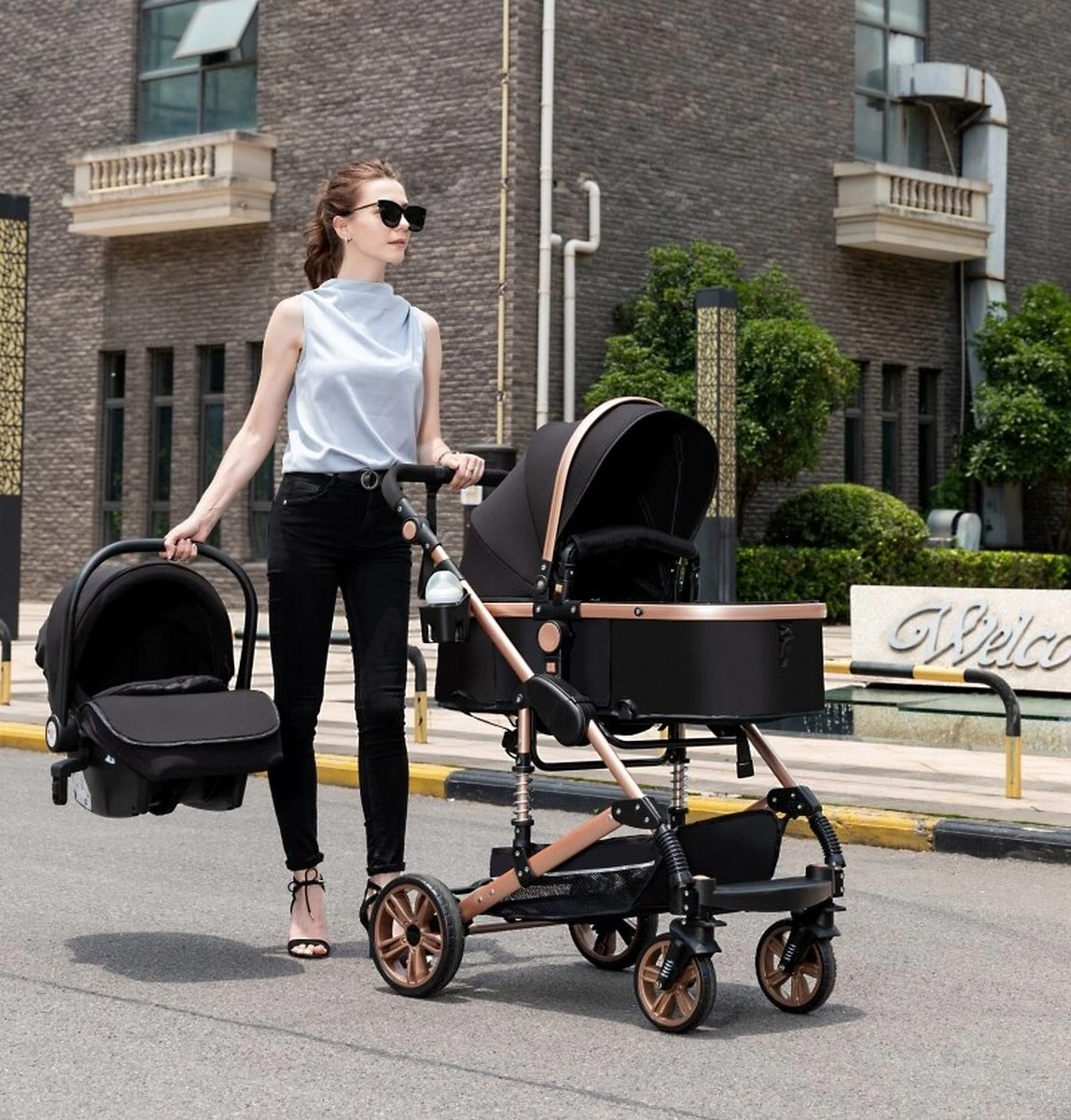 Luxe Kinderwagen 3 In 1 - Wandelwagen - Kinderwagen 3-in-1 Incl Autostoel - Kinderwagen Maxi Cosi – Buggy 3 In 1 - Newborn - Zwart - Afbeelding 5
