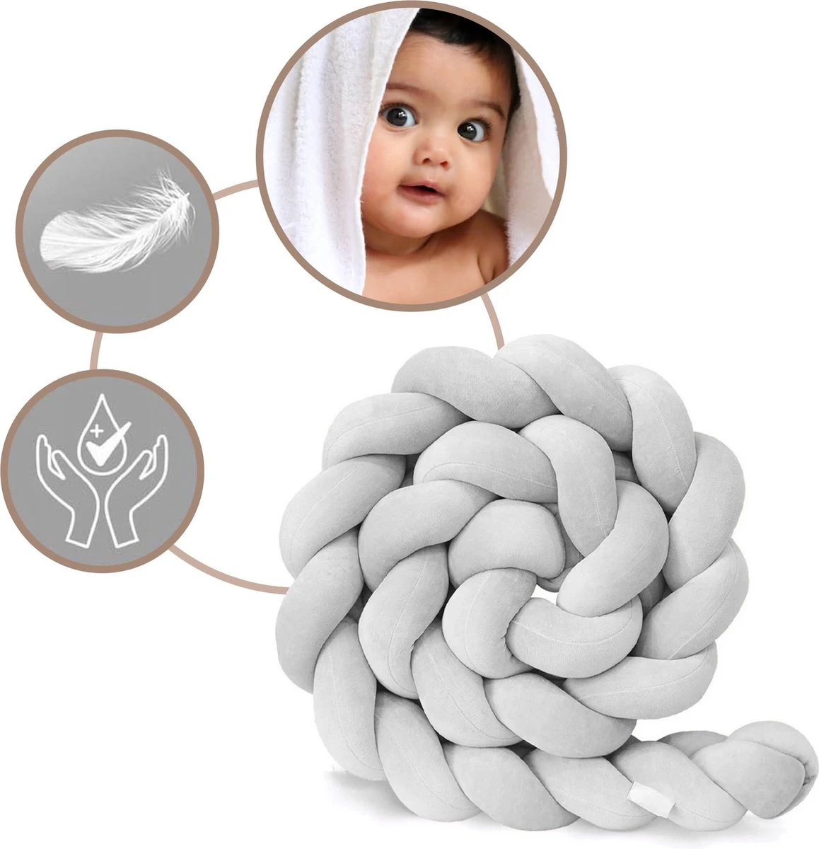 Bedbumper - Bedomrander - Bedbumper Ledikant - Bedbumper Gevlochten - Boxomrander - Babykamer Accessoires - 3 Meter - Katoen - Grijs - Afbeelding 3