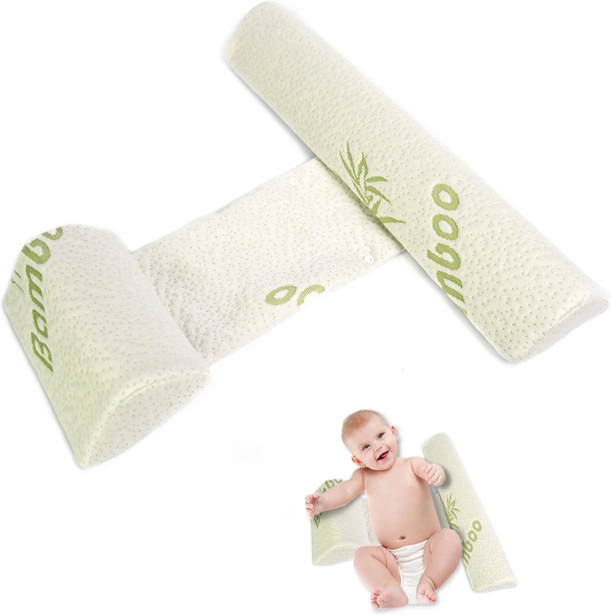 Novalits - Orthopedisch Baby Zijslaapkussen Met Traagschuim En Anti-Allergene Bamboe Microvezel Stof Om Een Plat Hoofd Tegen Te Gaan - Zijligkussen Voor Peuter - Babykussen Zijligging - Rolkussen - Steunkussen - Slaapondersteuning