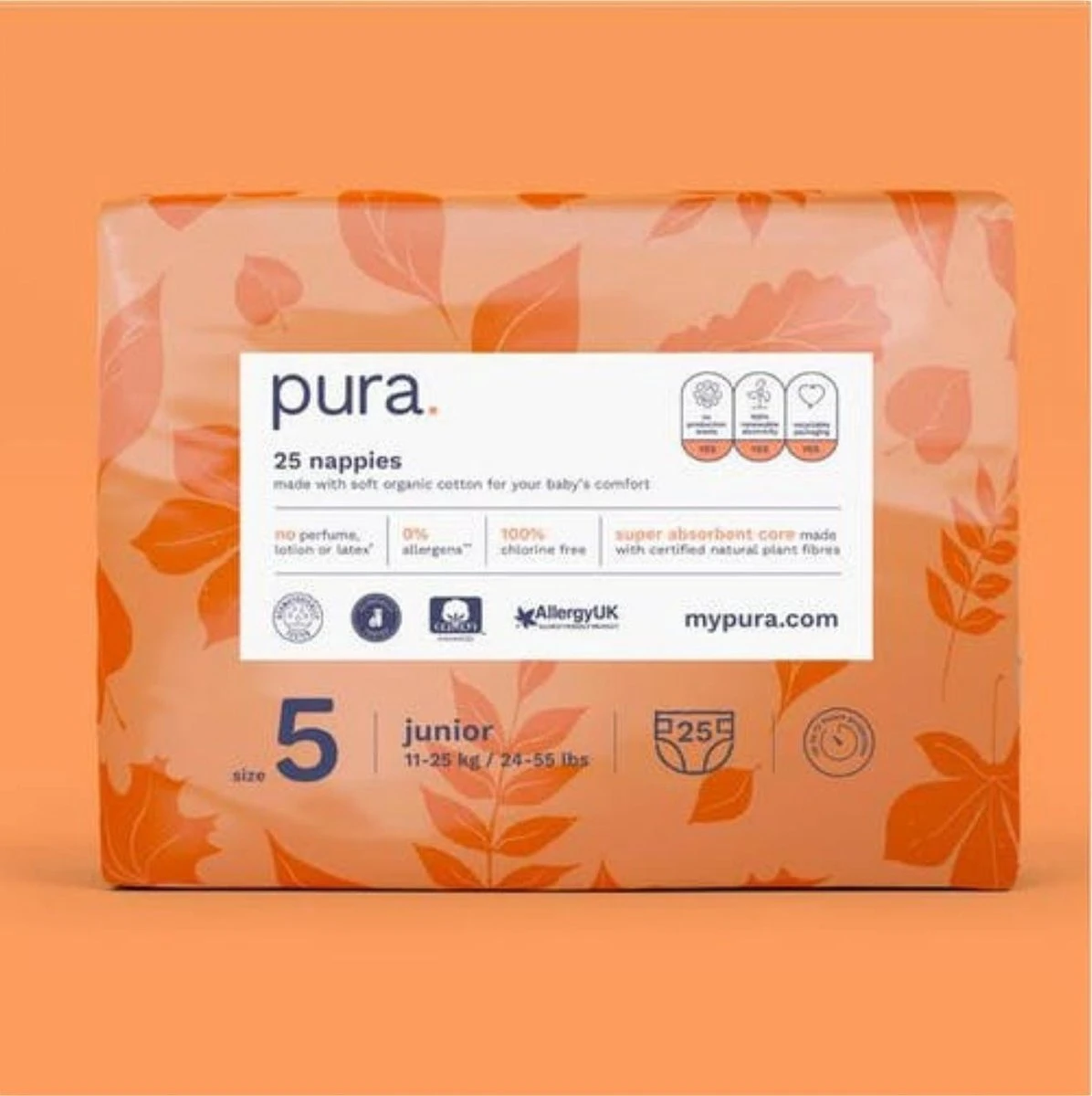 Pura Eco-Friendly Luiers Maat 5 (11-25kg), 125 Luiers