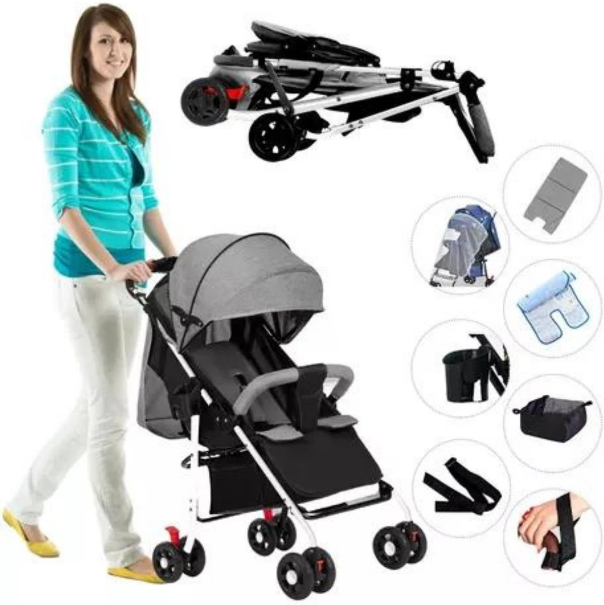 Child Supplies Buggy - Inklapbare Buggy - Baby Stroller - 3 In 1 - Kinderwagen - Blauw - Afbeelding 8