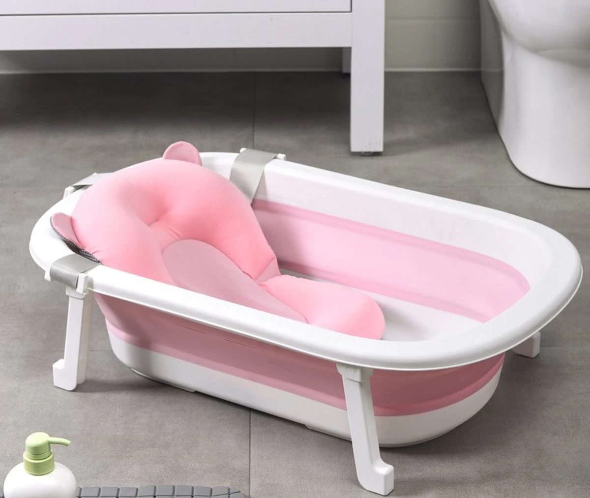 Babybadje - Peuterbadje - Opvouwbaar - Incl. Baby Badkussen - 84 Cm Lang - 0 Tot 3 Jaar - Roze - Afbeelding 3