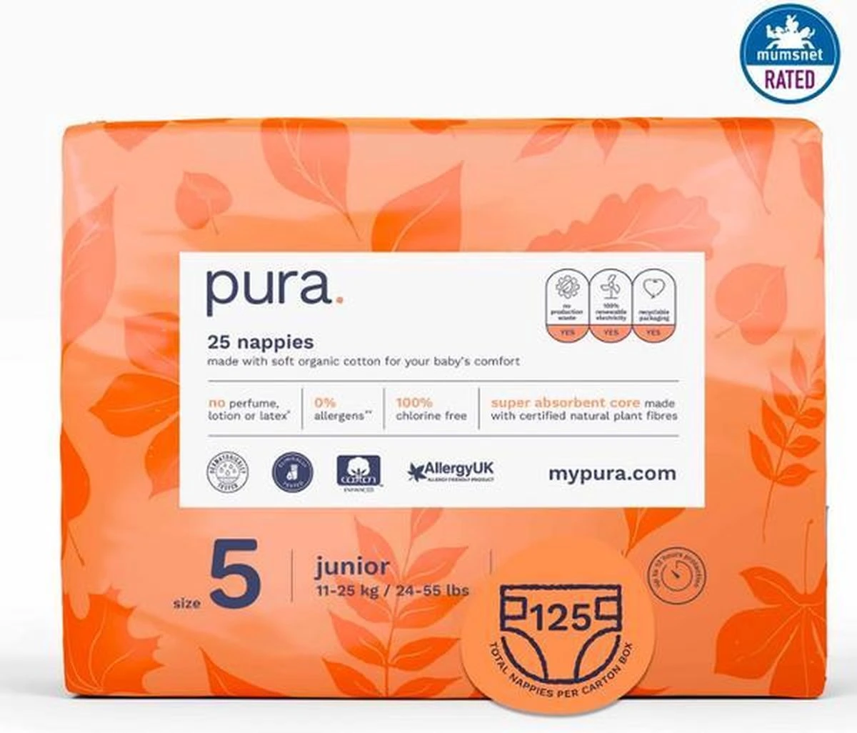 Pura Eco-Friendly Luiers Maat 5 (11-25kg), 125 Luiers - Afbeelding 10
