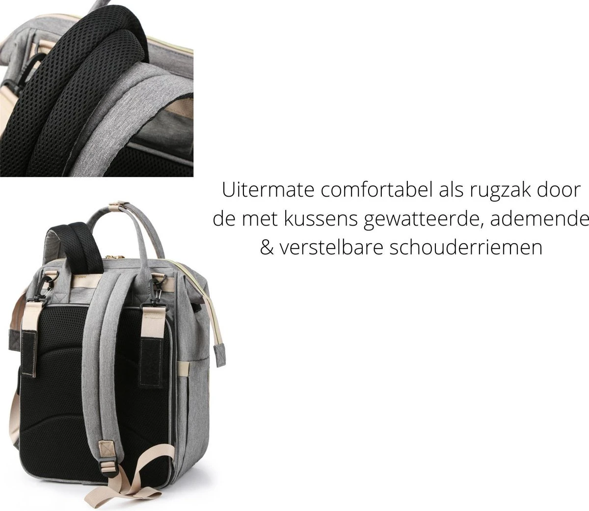 Humpy Dumpy Stijlvolle Luiertas Rugzak (Grijs) Met Uitschuifbaar Verschoon/ Slaap Bedje. Incl. Verschoon Matje, USB Poort & Buggy Straps - Afbeelding 5