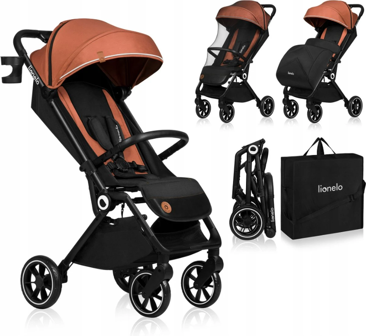 Lionelo Buggy Cloe - Kinderwagen Premium + - Tot 22 Kg - Verstelbare Rugleuning - 5-punts Veiligheidsgordels - Grote Zwenkwielen - Klamboe - Bekerhouder - Lichtgewicht - Compact - Waterdicht