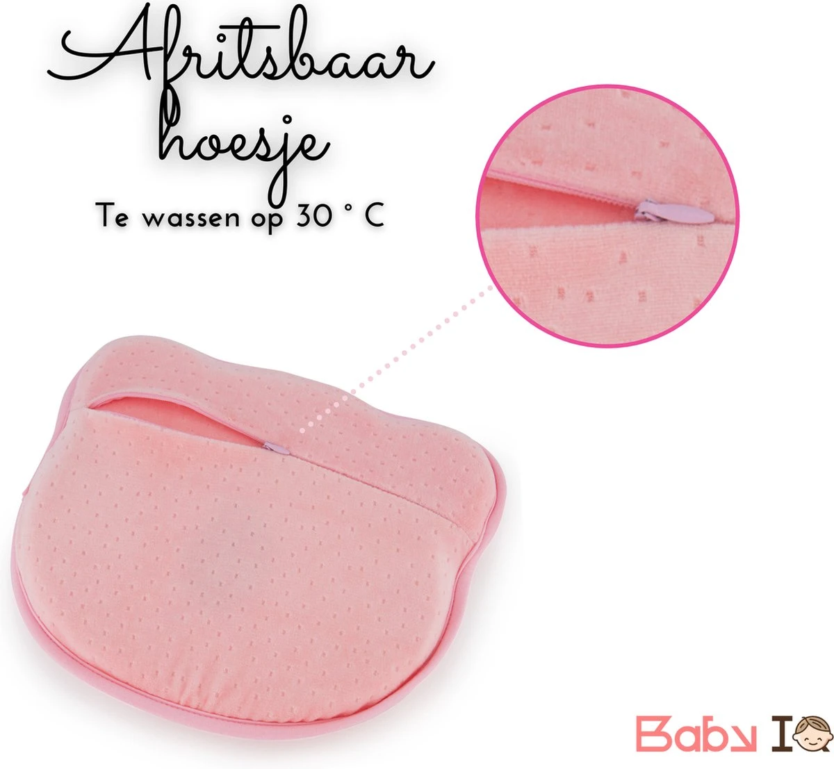 Baby IQ Orthopedisch Baby Hoofdkussen – Traagschuim – Tegen Plat Achterhoofd – Kraamcadeau –Roze – Incl Bandana Slabber - Afbeelding 3