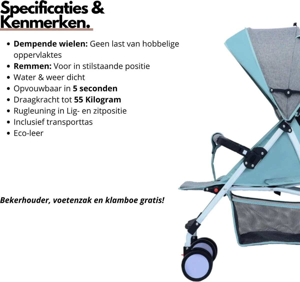 Child Supplies Buggy - Inklapbare Buggy - Baby Stroller - 3 In 1 - Kinderwagen - Blauw - Afbeelding 2