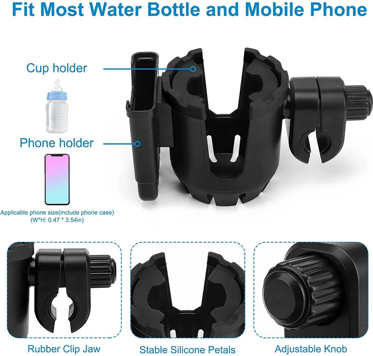 BOTC 2 In 1 Bekerhouders & Telefoonhouder - Cup Organizer Voor Kinderwagen, Fiets, Rolstoel, Walker - Zwart - Afbeelding 9