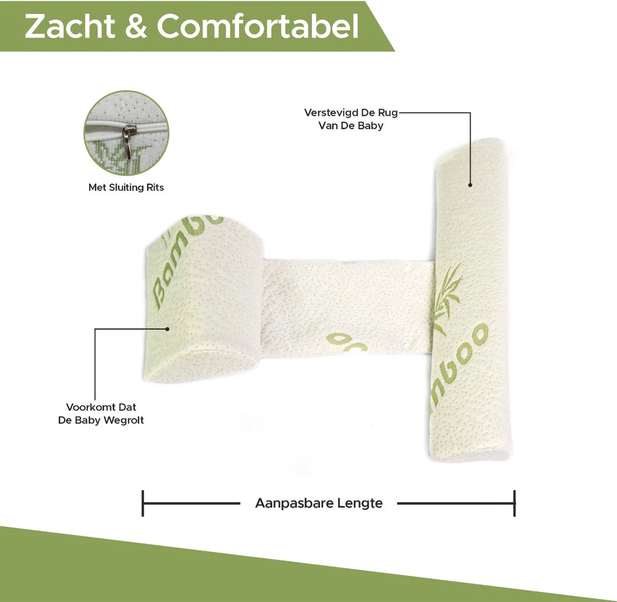 Novalits - Orthopedisch Baby Zijslaapkussen Met Traagschuim En Anti-Allergene Bamboe Microvezel Stof Om Een Plat Hoofd Tegen Te Gaan - Zijligkussen Voor Peuter - Babykussen Zijligging - Rolkussen - Steunkussen - Slaapondersteuning - Afbeelding 4