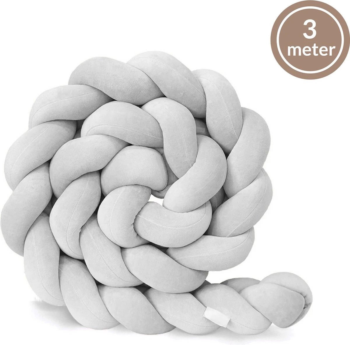 Bedbumper - Bedomrander - Bedbumper Ledikant - Bedbumper Gevlochten - Boxomrander - Babykamer Accessoires - 3 Meter - Katoen - Grijs