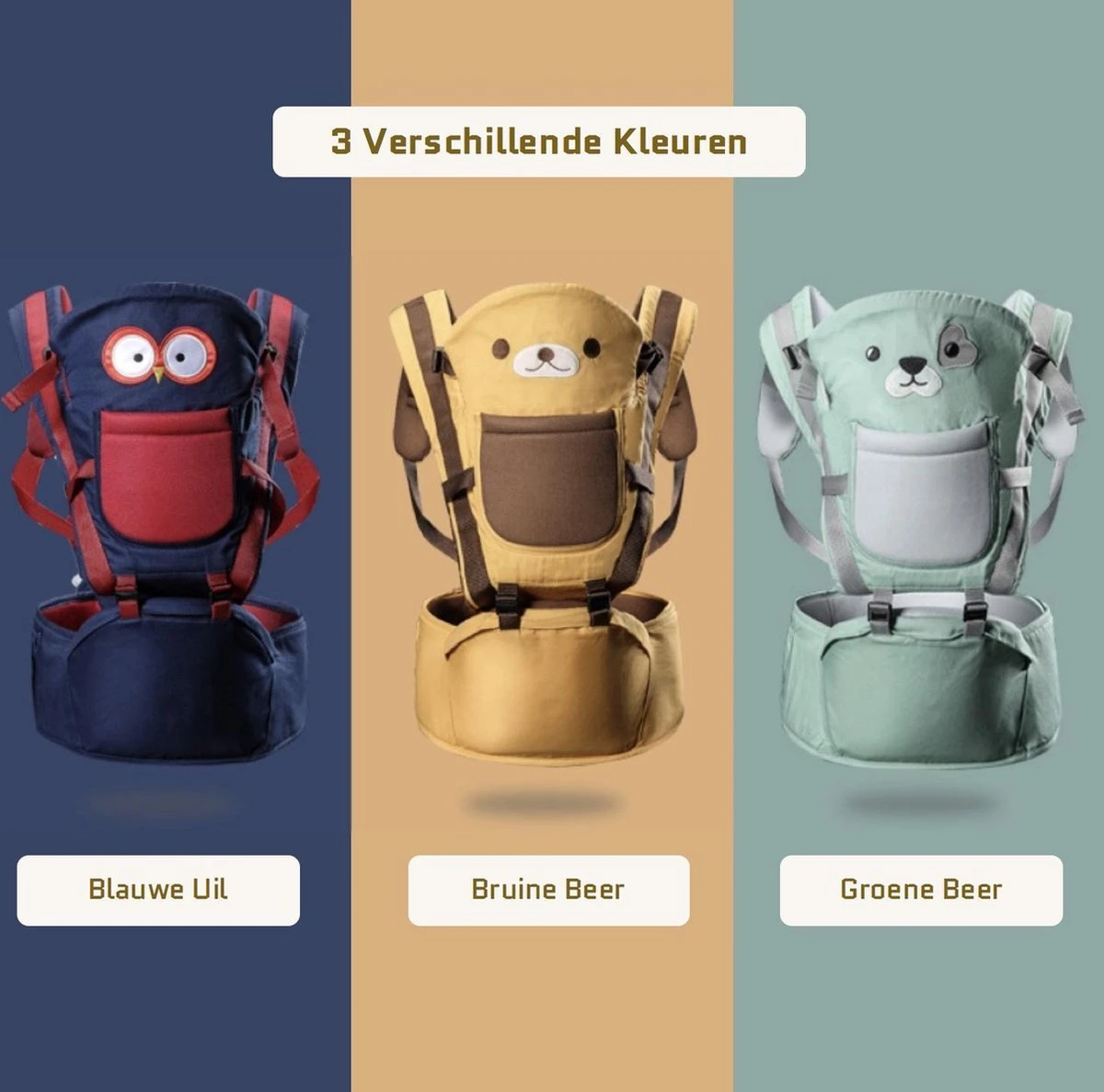 Baby Draagzak - Buik/Rug Babydrager Met Zacht Zitje (0-36 Maanden) - Groene Beer - Afbeelding 7