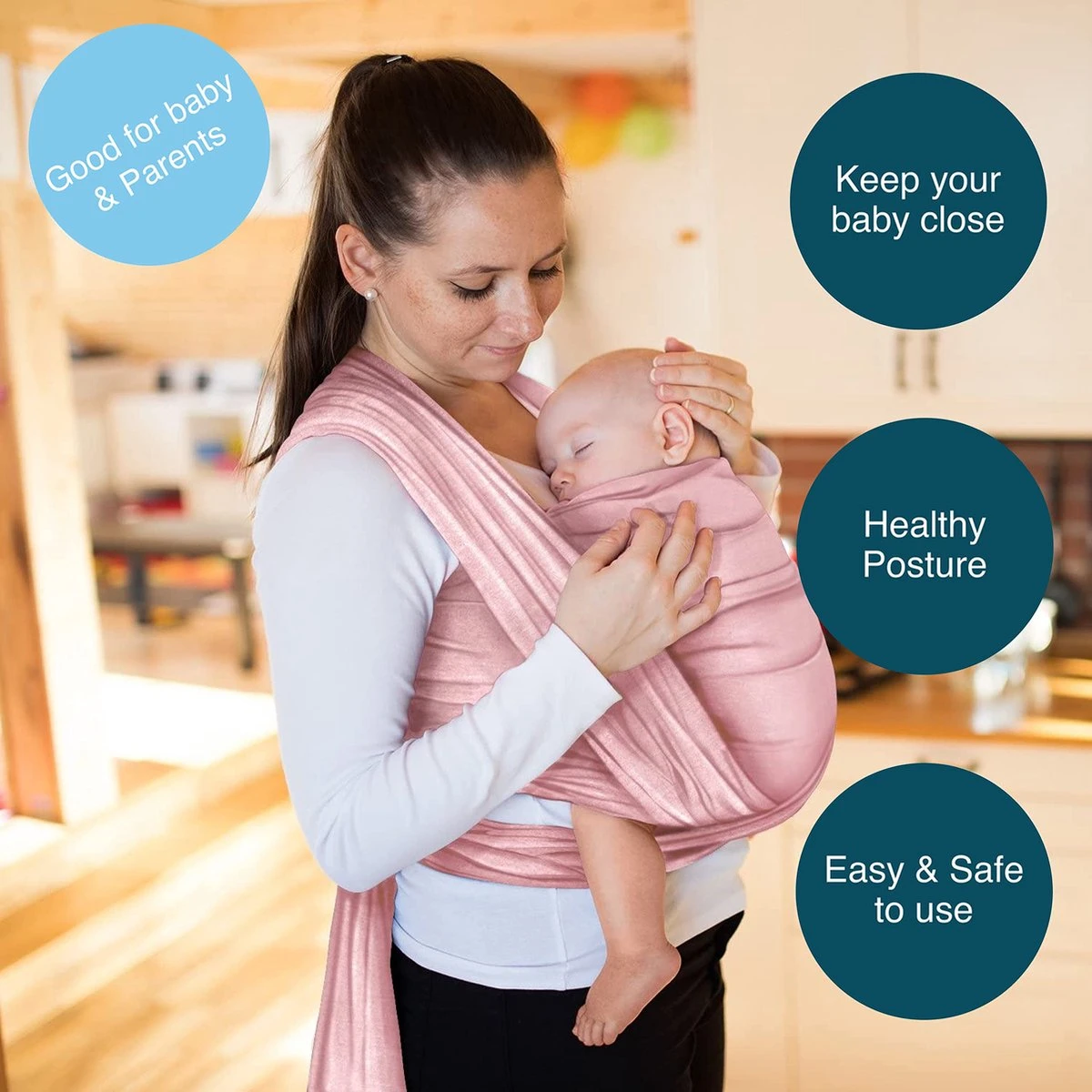 Makimaja Baby Sling - Roze - Hoge Kwaliteit 100% Natuurlijk Katoen Baby Sling - Baby Sling Pasgeborene En Baby's Tot 15 Kg - Plus Inclusief: Baby Slabbetje - Afbeelding 2