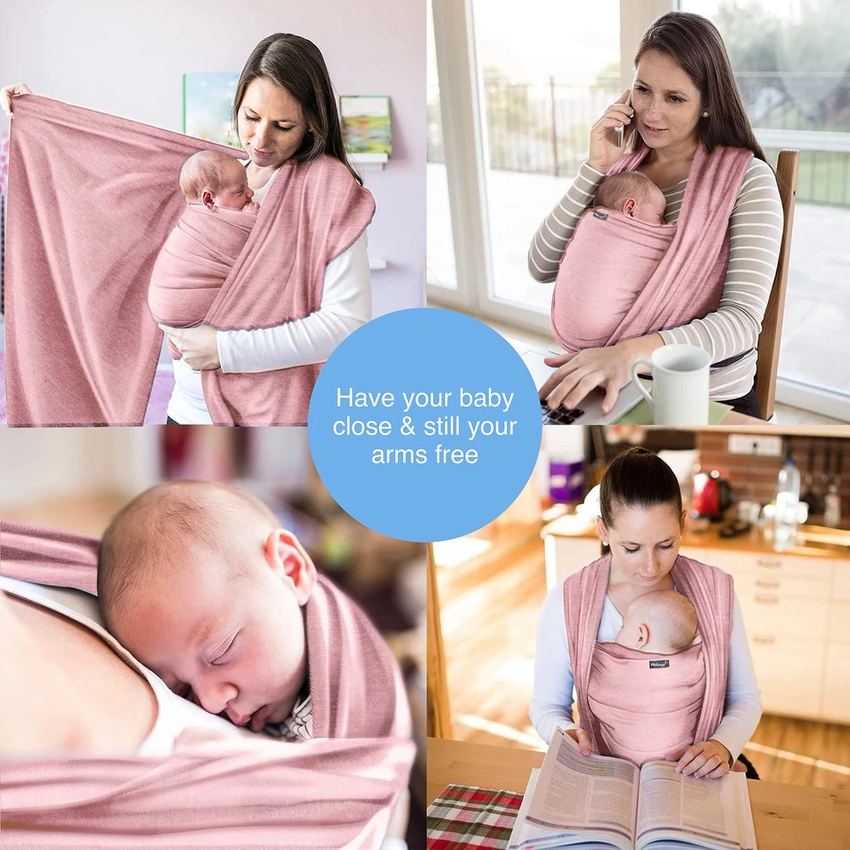 Makimaja Baby Sling - Roze - Hoge Kwaliteit 100% Natuurlijk Katoen Baby Sling - Baby Sling Pasgeborene En Baby's Tot 15 Kg - Plus Inclusief: Baby Slabbetje - Afbeelding 3