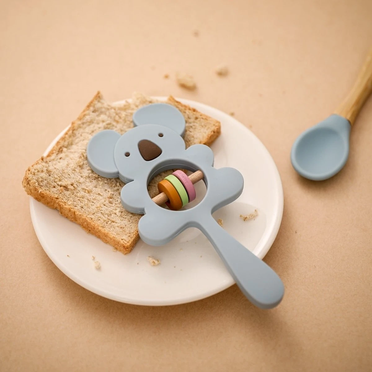 Merkloos Bijtring - Rammelaar - Babys - Speelgoed - Babyspeelgoed - Kraamcadeau - Siliconen - BPA Vrij - Blauw - Afbeelding 4