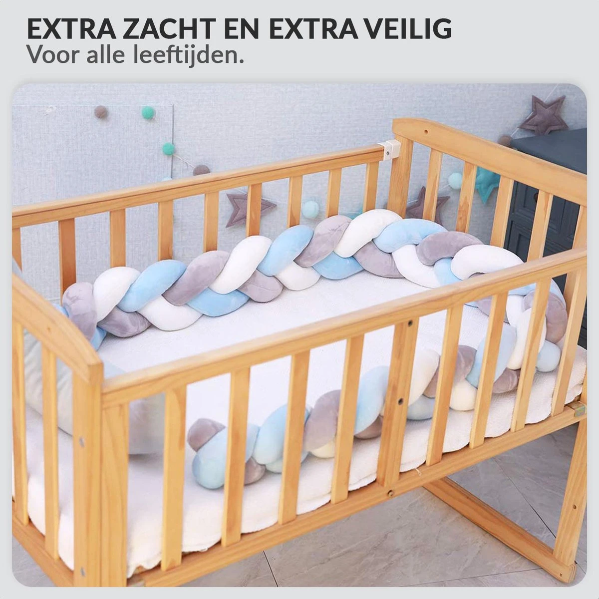 Buxibo Baby Bed Bumper - Baby Veiligheid/Hoofdbescherming/Bedbescherming - Multifunctionele Voedingskussen/Bedomrande/Boxomrander - 200CM - Blauw - Afbeelding 4