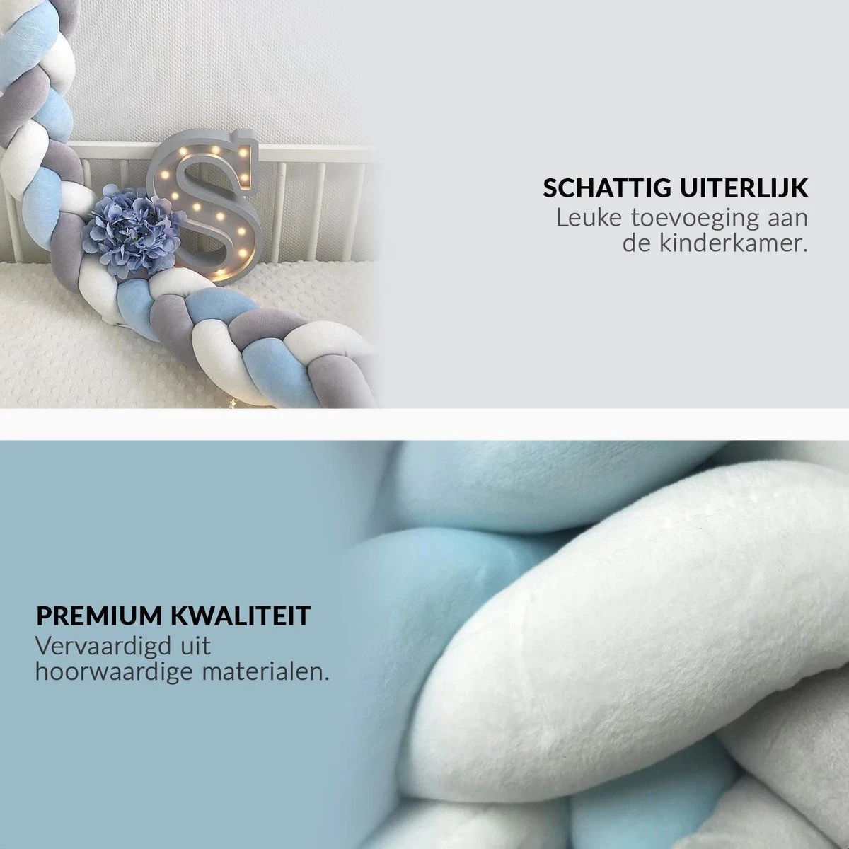 Buxibo Baby Bed Bumper - Baby Veiligheid/Hoofdbescherming/Bedbescherming - Multifunctionele Voedingskussen/Bedomrande/Boxomrander - 200CM - Blauw - Afbeelding 5