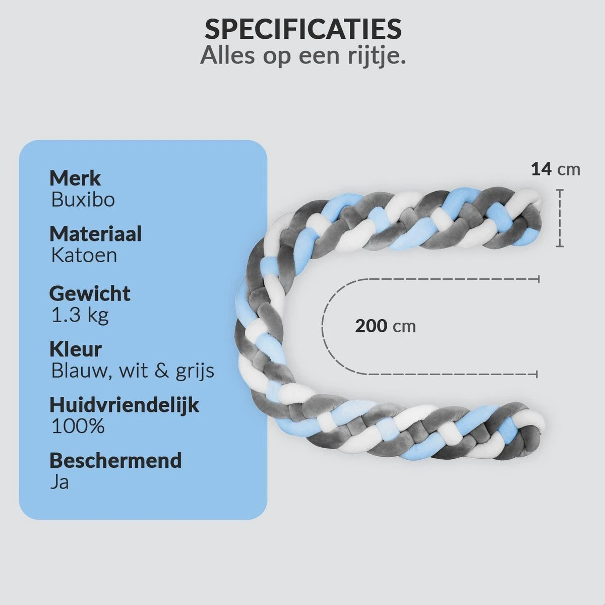 Buxibo Baby Bed Bumper - Baby Veiligheid/Hoofdbescherming/Bedbescherming - Multifunctionele Voedingskussen/Bedomrande/Boxomrander - 200CM - Blauw - Afbeelding 8