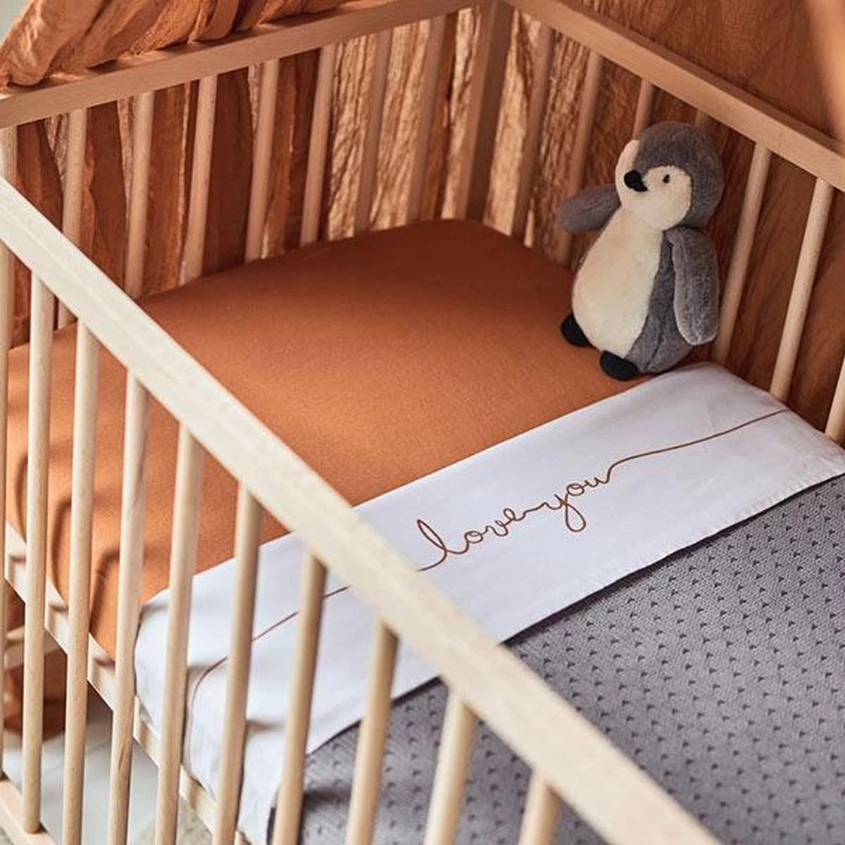 Jollein Baby Laken Ledikant 120x150cm Love You - Caramel - Afbeelding 10