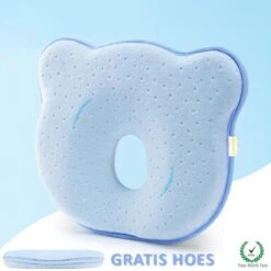 SIMIA™ Ergonomisch Babykussen Met Afneembare Hoes - Tegen Plat Achterhoofd - Hoofdkussen - Traagschuim Kussen - Memory Foam - Baby Steunkussen - Kraamcadeau - Blauw