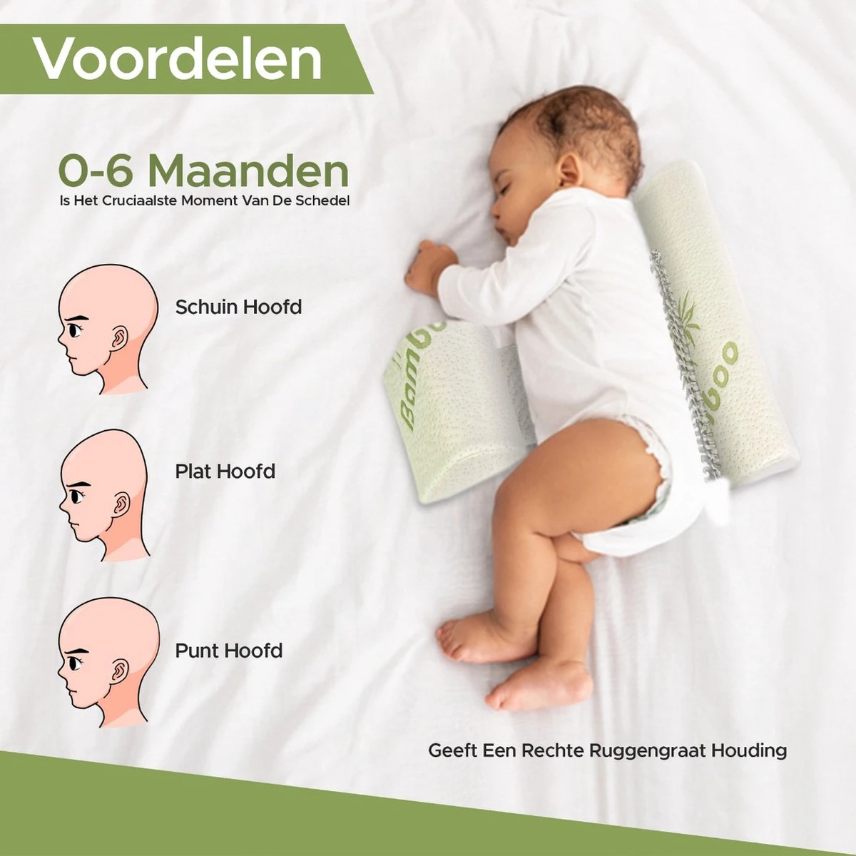 Novalits - Orthopedisch Baby Zijslaapkussen Met Traagschuim En Anti-Allergene Bamboe Microvezel Stof Om Een Plat Hoofd Tegen Te Gaan - Zijligkussen Voor Peuter - Babykussen Zijligging - Rolkussen - Steunkussen - Slaapondersteuning - Afbeelding 5