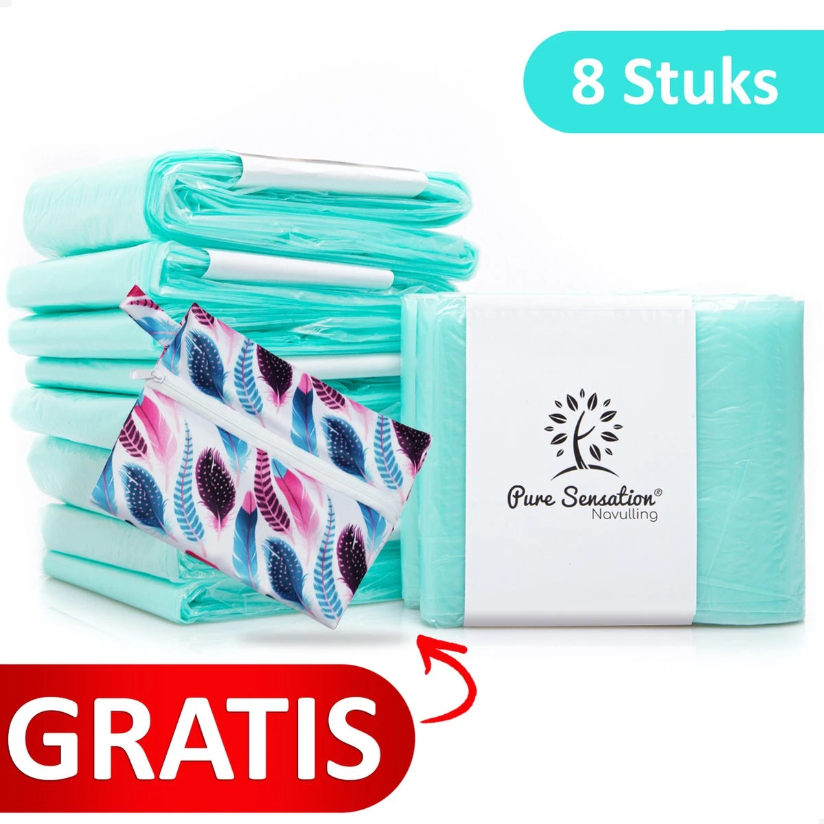 Pure Sensation® Luieremmer Navulling - 8 Stuks - Geschikt Voor Korbell - Inclusief Extra Luier Etui- Navullingen 15/16 Liter - Luieremmer Zakken - Luieremmernavullingen - Luieremmers - Korbell Luieremmer – Luierzakjes Wegwerp - Korbell Navulling