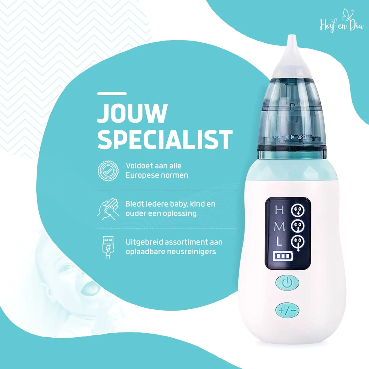 Hoy En Dia® Neusreiniger Baby Snoetenpoetsers - Neuspeer Met USB - Elektrische Neuszuiger En Oorreiniger - Afbeelding 6