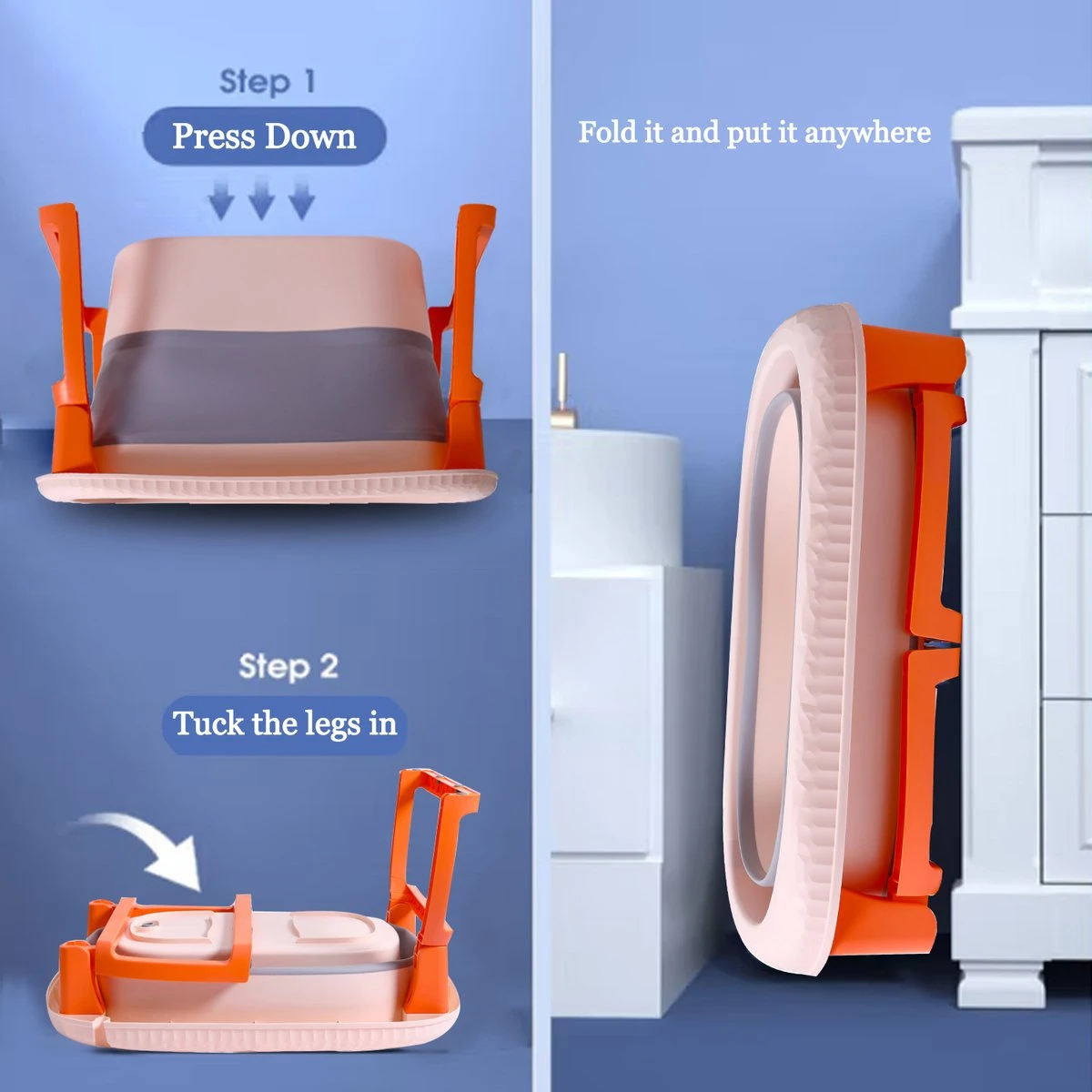 K IKIDO Kinderbad - Baby Bad - Pasgeboren Badkuip - Babybadje - Opvouwbaar Babybad - Vouwbad - Mit Ophangpad & Badkruk - Blauw - Afbeelding 9