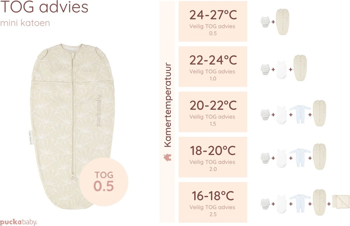 Puckababy Inbakerslaapzak Original Mini 3-6 Maanden - Cotton - Seashell Sand - Afbeelding 2