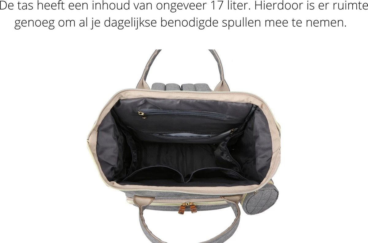 Humpy Dumpy Stijlvolle Luiertas Rugzak (Grijs) Met Uitschuifbaar Verschoon/ Slaap Bedje. Incl. Verschoon Matje, USB Poort & Buggy Straps - Afbeelding 3