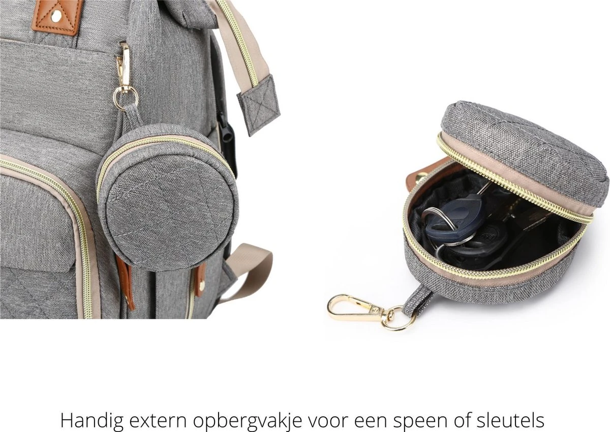 Humpy Dumpy Stijlvolle Luiertas Rugzak (Grijs) Met Uitschuifbaar Verschoon/ Slaap Bedje. Incl. Verschoon Matje, USB Poort & Buggy Straps - Afbeelding 4