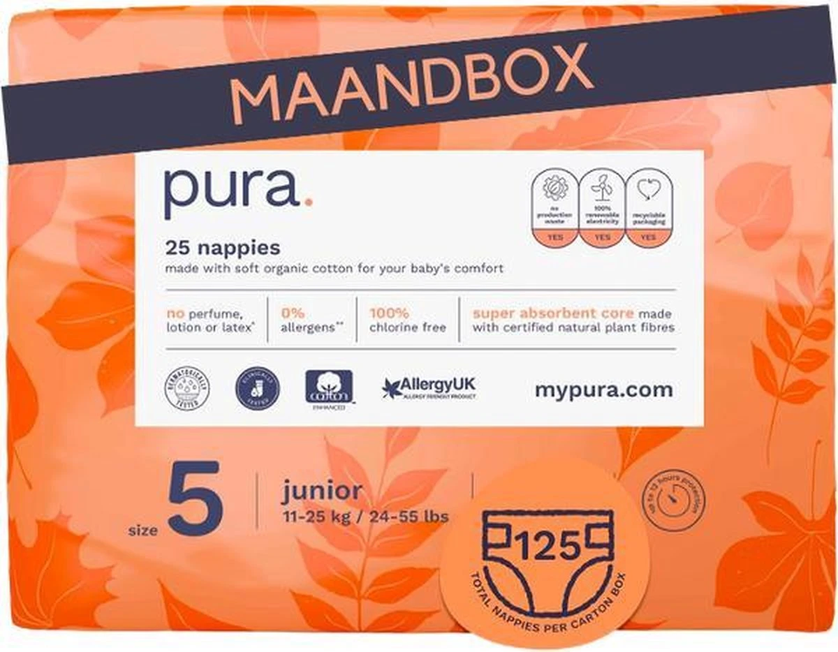 Pura Eco-Friendly Luiers Maat 5 (11-25kg), 125 Luiers - Afbeelding 9
