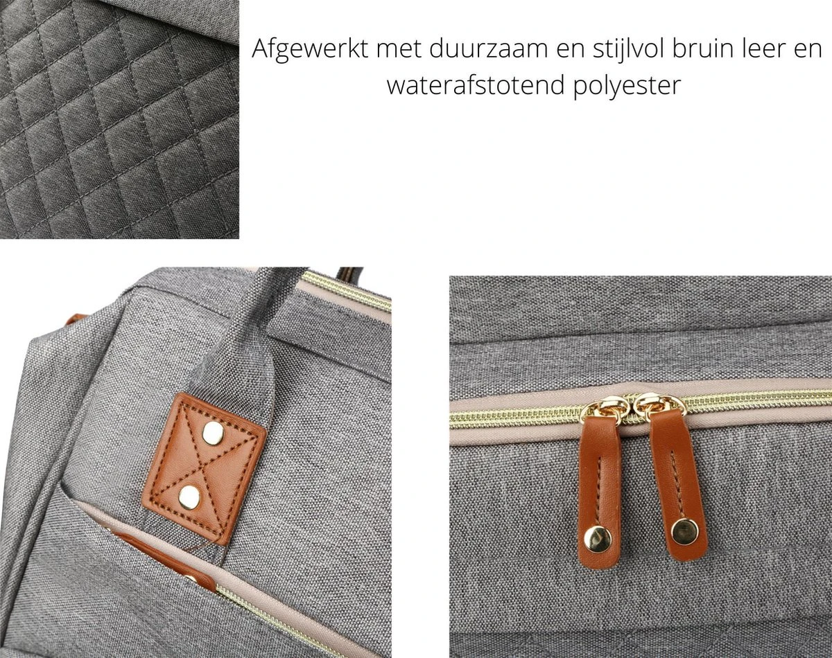Humpy Dumpy Stijlvolle Luiertas Rugzak (Grijs) Met Uitschuifbaar Verschoon/ Slaap Bedje. Incl. Verschoon Matje, USB Poort & Buggy Straps - Afbeelding 7