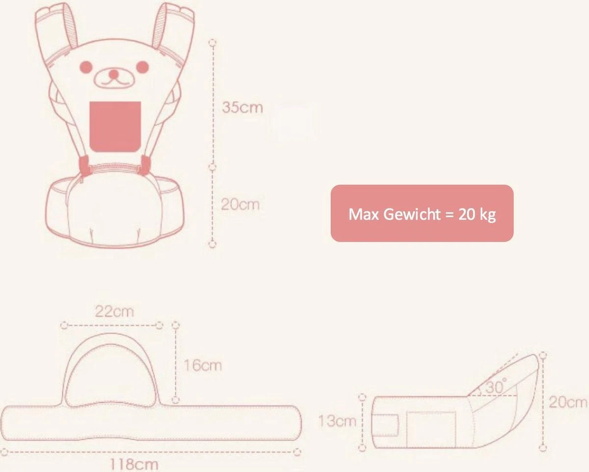 Baby Draagzak - Buik/Rug Babydrager Met Zacht Zitje (0-36 Maanden) - Groene Beer - Afbeelding 2