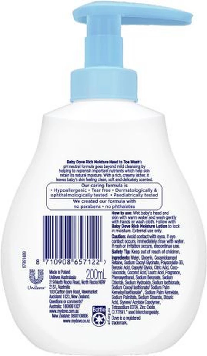 Dove - Baby (Head To Toe Wash Rich Moisture ) Body (Head To Toe Wash Rich Moisture ) Baby (Head To Toe Wash Rich Moisture ) - 200ml - Afbeelding 2