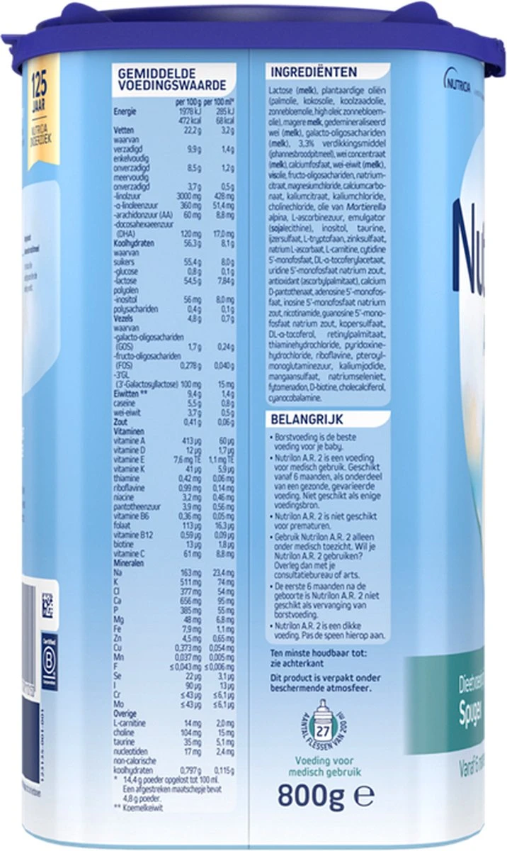 Nutrilon A.R. 2 – Flesvoeding Bij Spugen Vanaf 6 Maanden – 800g - Afbeelding 6