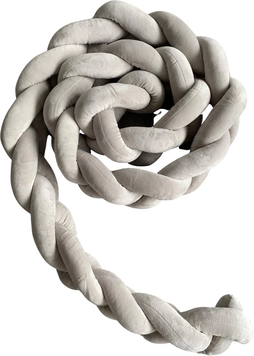 IL BAMBINI Gevlochten Baby Bed Bumper Treccia - Bedomrander - Box Omrander - Hoofdbeschermer - Boxrand - Bedbumper - Stootrand - Boxomrander - (3 Meter) Grijs