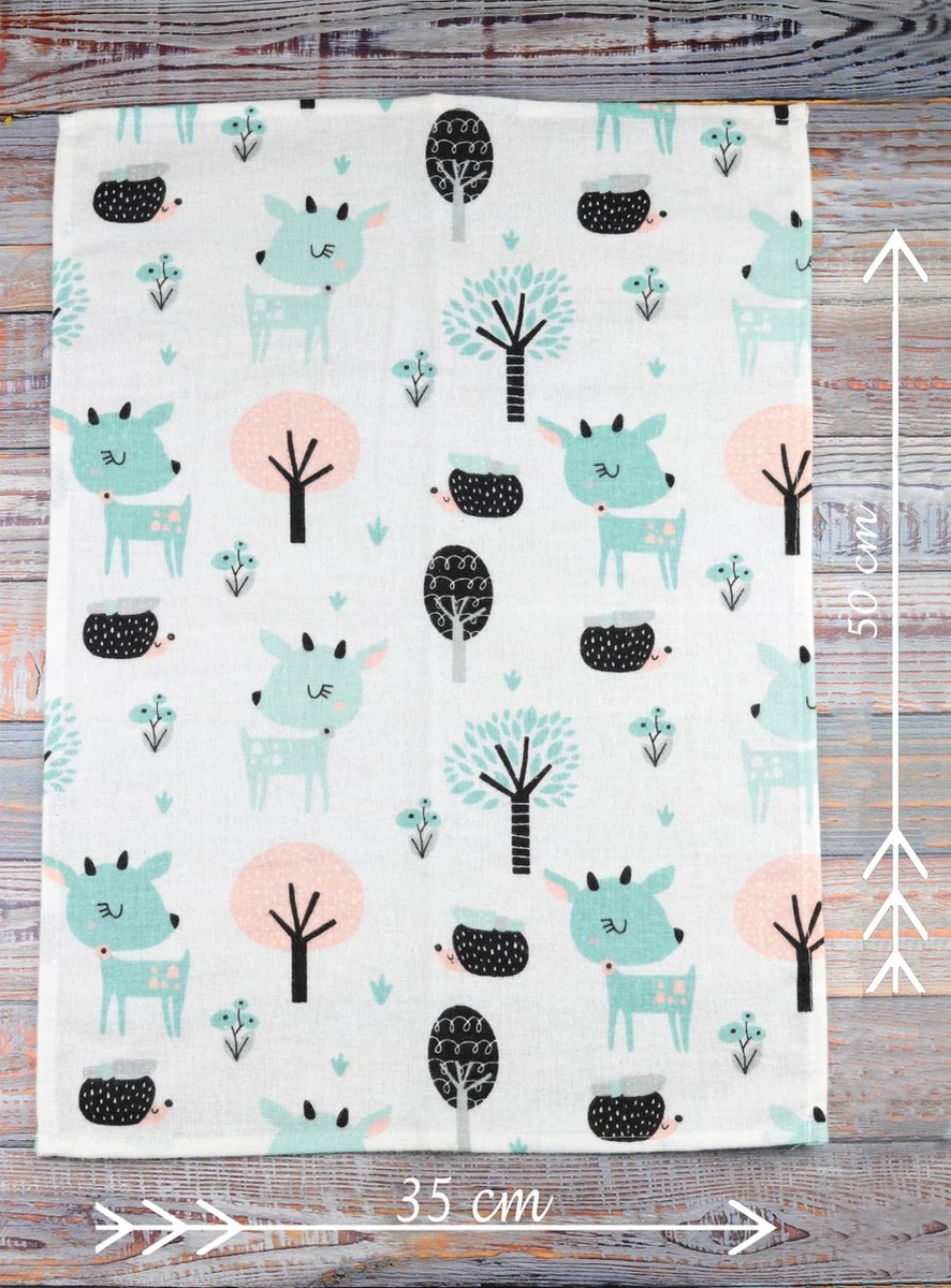 Spuugdoekjes – Monddoekjes – 10 Pack - Flanellen Doeken - Monddoekje 35x50cm – 100% Katoen – Fensilo – Spuugdoek Unisex – Wit – Dieren - Grijs - Flanellen Luiers - Afbeelding 6