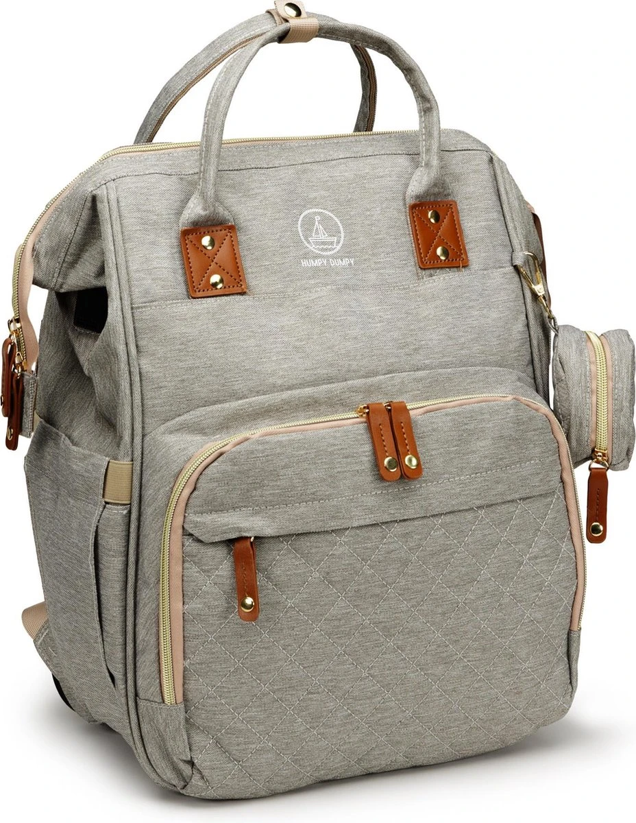 Humpy Dumpy Stijlvolle Luiertas Rugzak (Grijs) Met Uitschuifbaar Verschoon/ Slaap Bedje. Incl. Verschoon Matje, USB Poort & Buggy Straps - Afbeelding 6