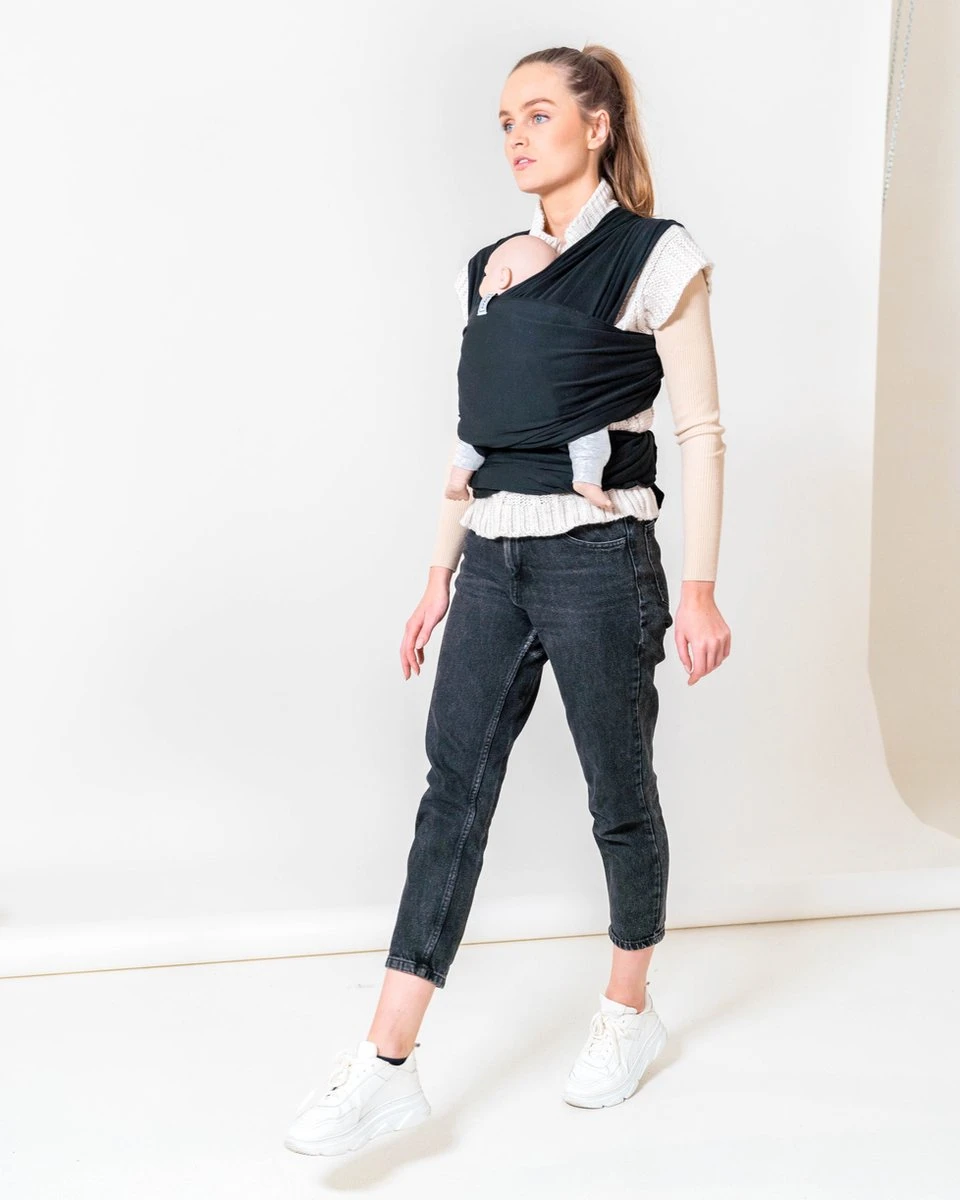 ByKay - Draagdoek - Rekbaar - Black - Maat M - Organic Katoen - Stretchy Wrap Deluxe - 3 Jaar - Buik - Heup - Afbeelding 8