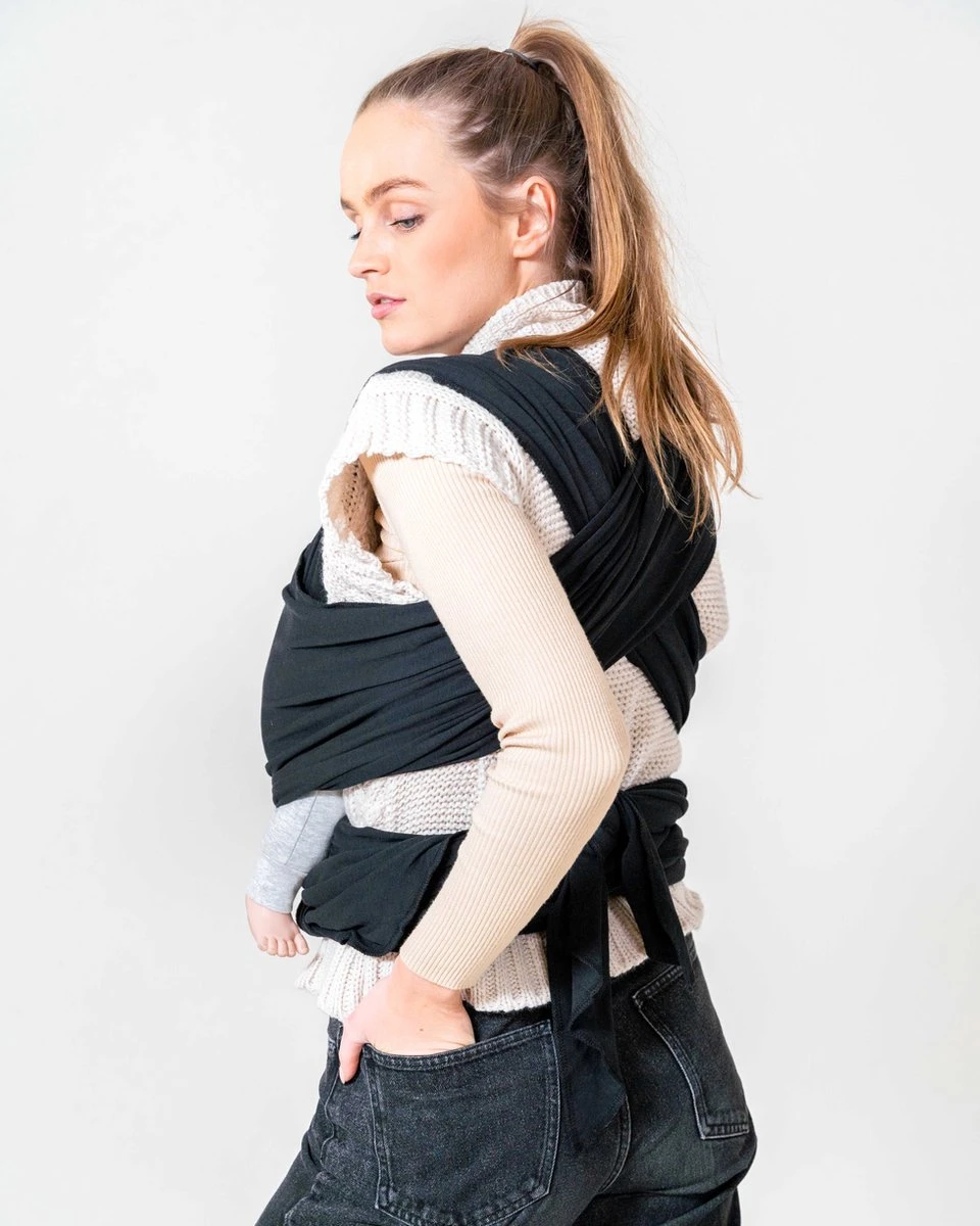 ByKay - Draagdoek - Rekbaar - Black - Maat M - Organic Katoen - Stretchy Wrap Deluxe - 3 Jaar - Buik - Heup - Afbeelding 9