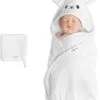 Navaris Badcape Met Capuchon Voor Baby - Set Met Badcape En Washandje - 100% Bamboe - Voor Baby's Van 0-12 Maanden - Oeko-tex Gecertificeerd - Schaap